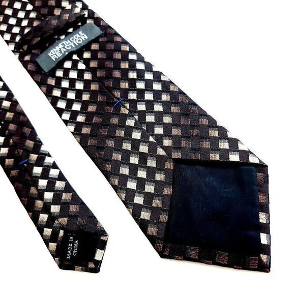 Kenneth Cole Reaction Brown Tan Woven Geometric Silk Tie - Picture 5 of 6